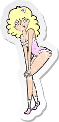 retro distressed sticker of a cartoon woman in lingerie