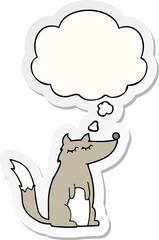 cartoon wolf with thought bubble as a printed sticker