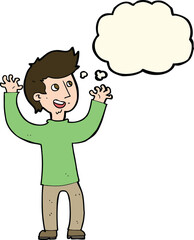 cartoon happy man with thought bubble