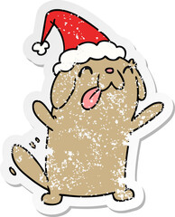 hand drawn christmas distressed sticker cartoon of kawaii dog