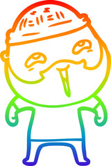 rainbow gradient line drawing of a cartoon happy bearded man