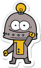 sticker of a happy carton robot with light bulb