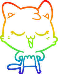 Obraz premium rainbow gradient line drawing of a happy cartoon cat