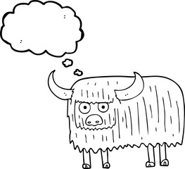 freehand drawn thought bubble cartoon hairy cow