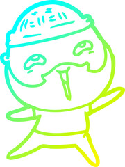 cold gradient line drawing of a cartoon happy bearded man