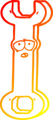 warm gradient line drawing of a cartoon spanner