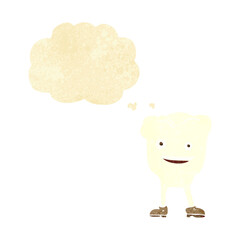 cartoon happy tooth character with thought bubble