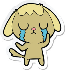 sticker of a cute cartoon dog crying