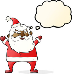 jolly santa cartoon with thought bubble