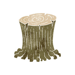 freehand retro cartoon big tree stump