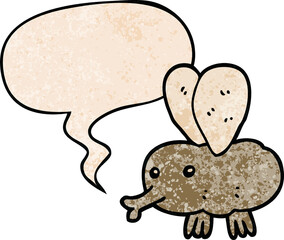 cartoon fly with speech bubble in retro texture style