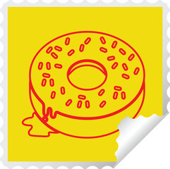 illustration of a tasty iced donut square peeling sticker
