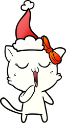 hand drawn gradient cartoon of a cat wearing santa hat