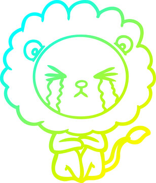 recommend clip art: cold gradient line drawing of a cartoon crying lion sitting huddled up