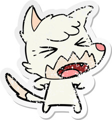 distressed sticker of a angry cartoon fox