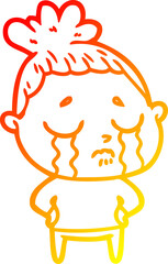 warm gradient line drawing of a cartoon crying woman