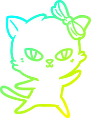 cold gradient line drawing of a cute cartoon cat