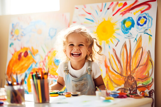 Gl&uuml;ckliches Kind beim Malen