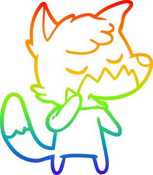 recommend clip art: rainbow gradient line drawing of a friendly cartoon fox