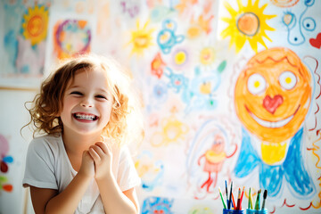 Obraz na płótnie Canvas Glückliches Kind beim Malen