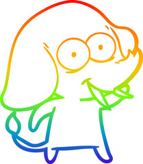rainbow gradient line drawing of a happy cartoon elephant