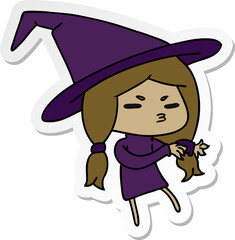 sticker cartoon illustration of a cute witch kawaii girl