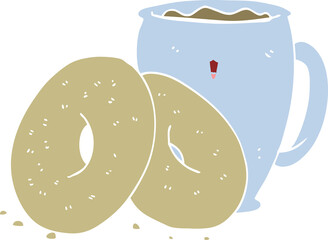 flat color style cartoon coffee and donuts