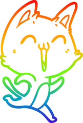 rainbow gradient line drawing of a happy cartoon cat