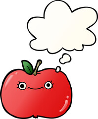 cute cartoon apple with thought bubble in smooth gradient style