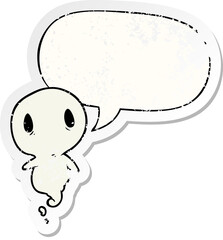 cute cartoon ghost with speech bubble distressed distressed old sticker