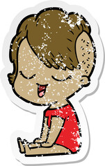 distressed sticker of a happy cartoon girl