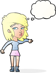 cartoon woman playing it cool with thought bubble