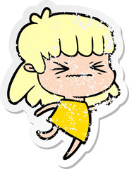 distressed sticker of a cartoon woman