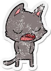 distressed sticker of a talking cat cartoon