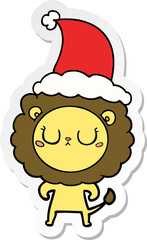 hand drawn sticker cartoon of a lion wearing santa hat