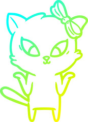cold gradient line drawing of a cartoon cat