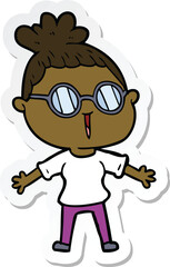 sticker of a cartoon woman wearing spectacles