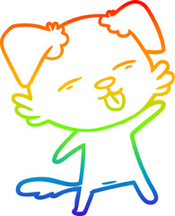 rainbow gradient line drawing of a cartoon dog sticking out tongue