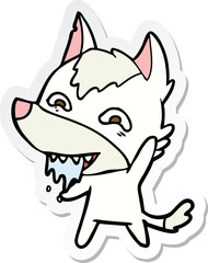 sticker of a cartoon hungry wolf