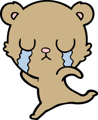 crying cartoon bear running away