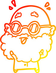 warm gradient line drawing of a cute surprised old man