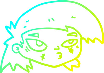 cold gradient line drawing of a cartoon scratched up face