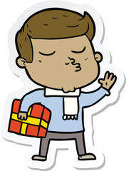 sticker of a cartoon model guy pouting