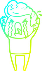 cold gradient line drawing of a cartoon crying man