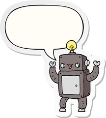 cartoon happy robot with speech bubble sticker