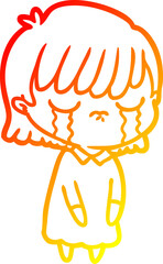 warm gradient line drawing of a cartoon woman crying