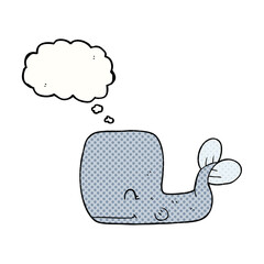 freehand drawn thought bubble cartoon happy whale