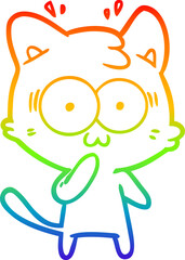 rainbow gradient line drawing of a cartoon surprised cat