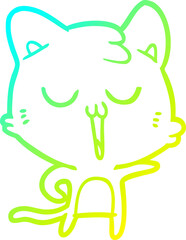 cold gradient line drawing of a cartoon cat singing