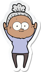 sticker of a cartoon happy old woman